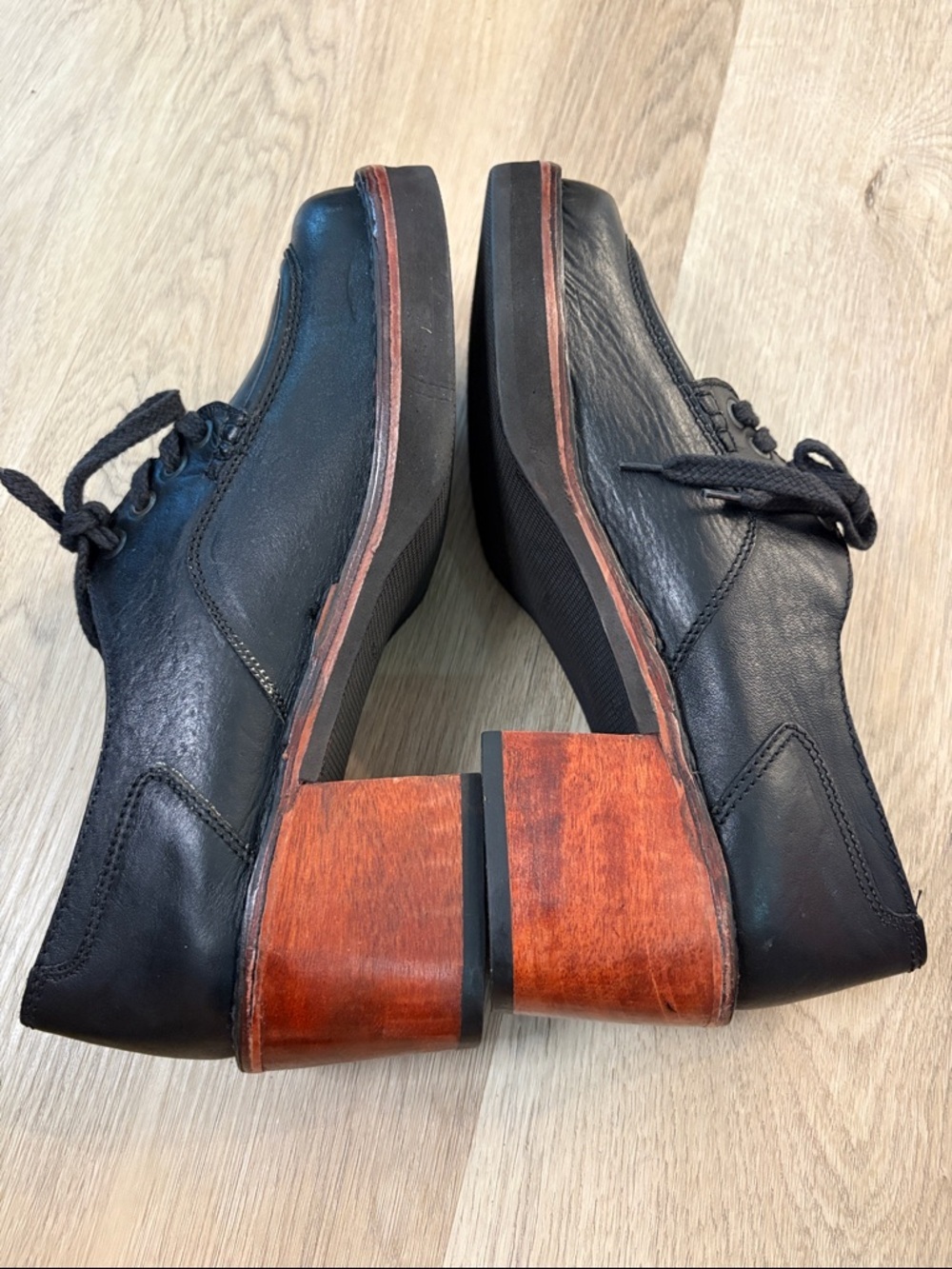 VINTAGE Sweet Step Made in Brazil Chunky Leather Oxfords | Size 10B | Black - Picture 7 of 11